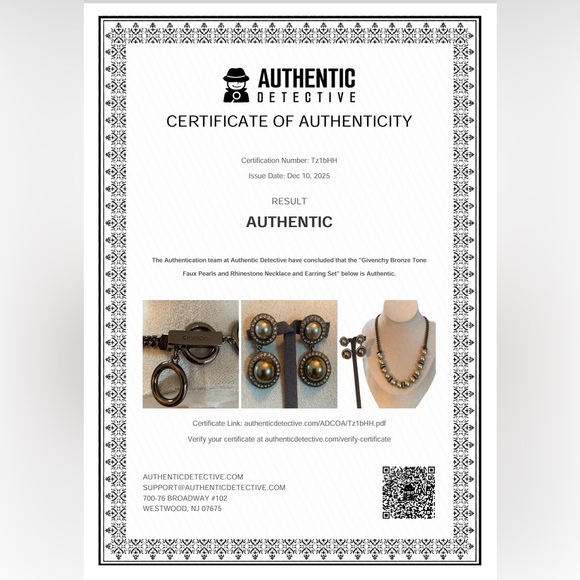 Givenchy Bronze Tone Faux Pearls and Rhinestones Necklace and Earring Set - Picture 5 of 10